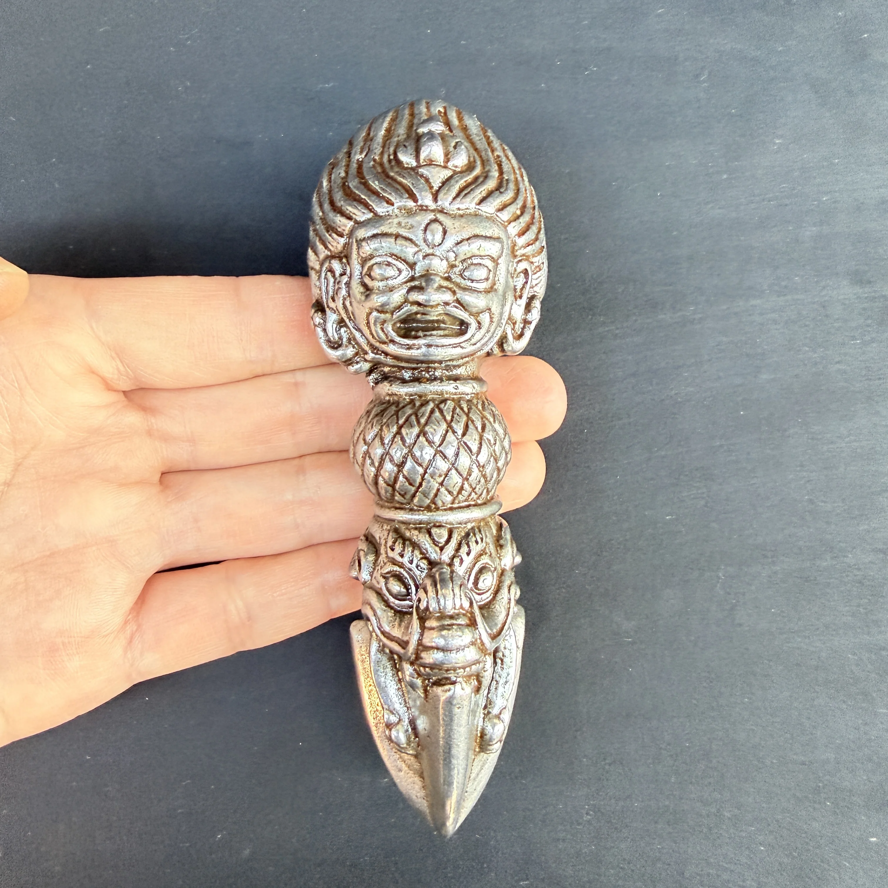 Tibetan Mahakala Phurba, Iron Single Blade Ritual Pestle, Buddhist Protection Altar Ornament