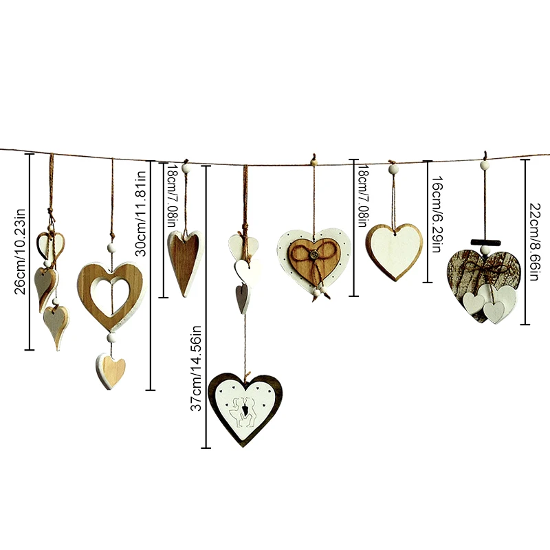 Vintage Retro Hanging Heart Ornament Wooden Pendant Wall Hanging Accessories Wood Love For Home Wedding Party Decoration