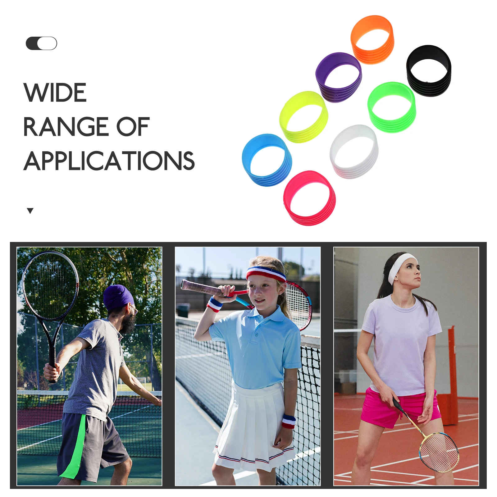 

8pcs Silicone Racket Grip Rings Non-Slip Overgrips For Tennis Badminton Lightweight Replacement Grips Small Size Reusable