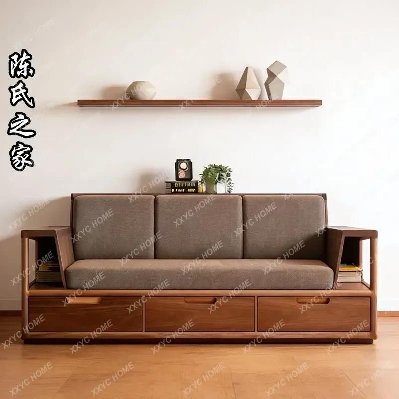 XX New Chinese-style solid wood living room storage multi-functional single sofa