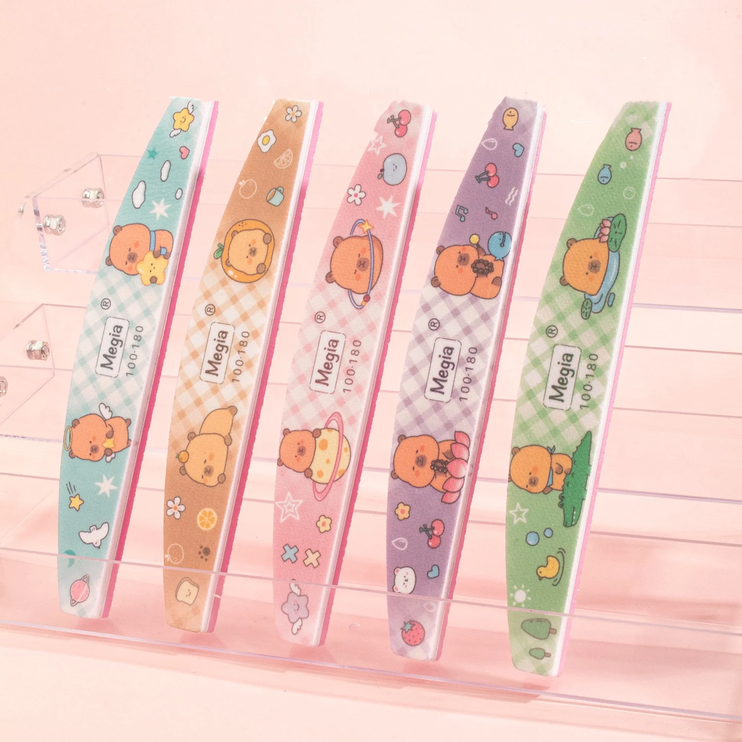 5PCS/Lot Nail File Capibala Mix Color 100/180 Grit Professional Sandpaper Cuticle Remover Buffer Files Manicure Tool Set