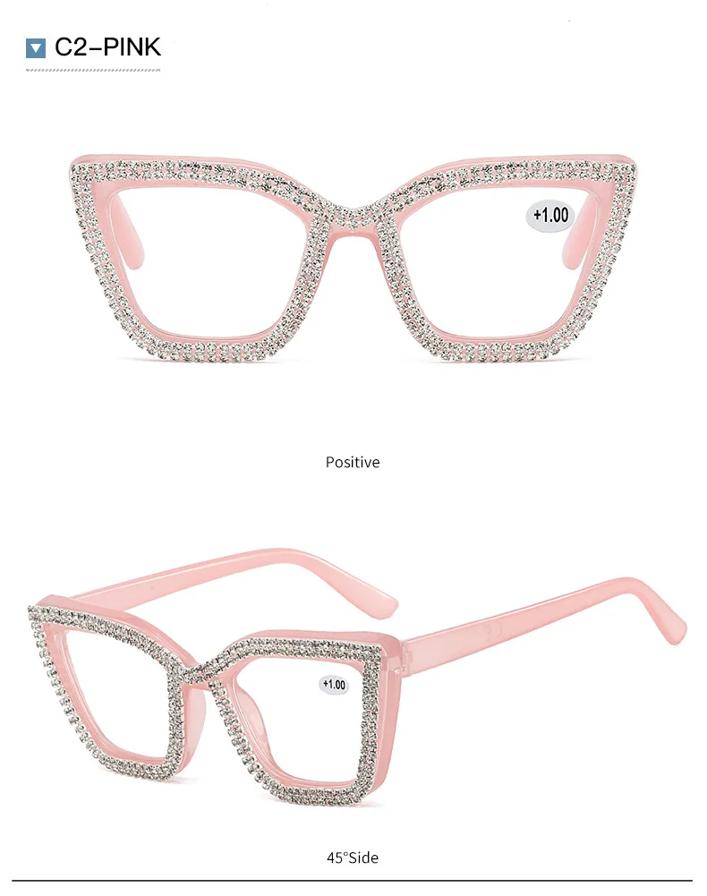 2025 Neue Lesebrillen für Damen und Herren, Katzenaugen-Design mit Diamanten Besetzt, Modische Blaulichtfilter-Brille, Unisex Lesebrille – Detail 14