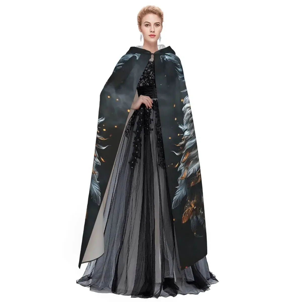 Customization Owl Portrait Long Hooded Cloak Witch Medieval Costume Cosplay Cape HalloweenParty Adult Unisex