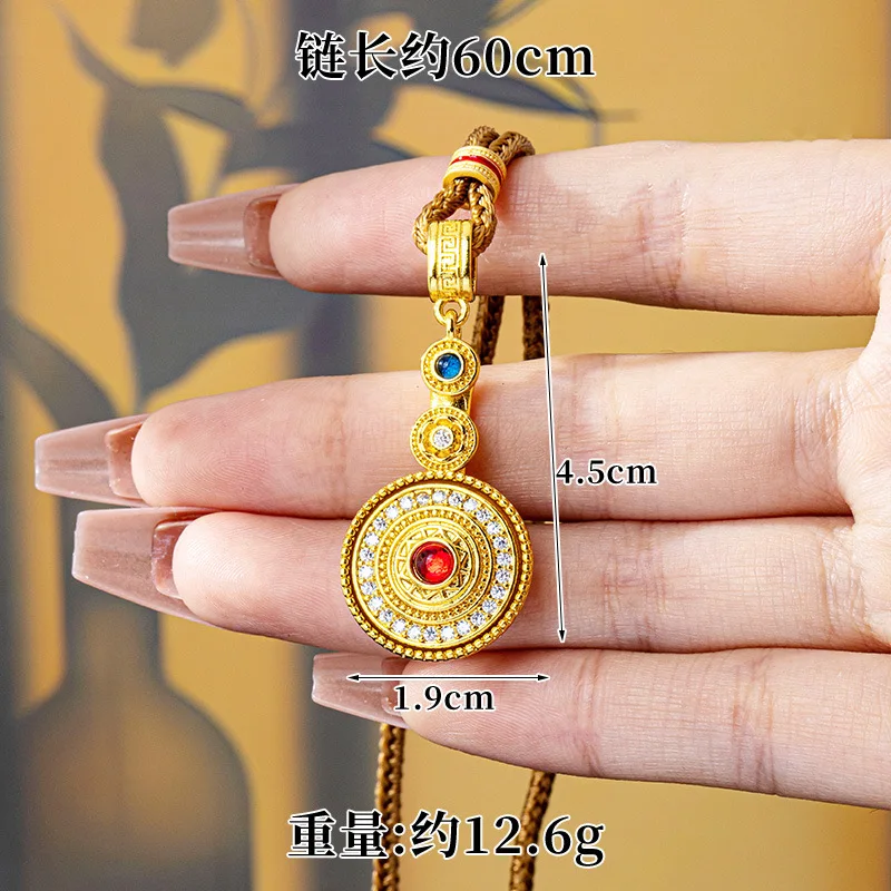 Zircon-Embedded Eight Treasures Rotatable Compass Necklace Women's 24K Gold AU999 - Delicate compass clavicle chain