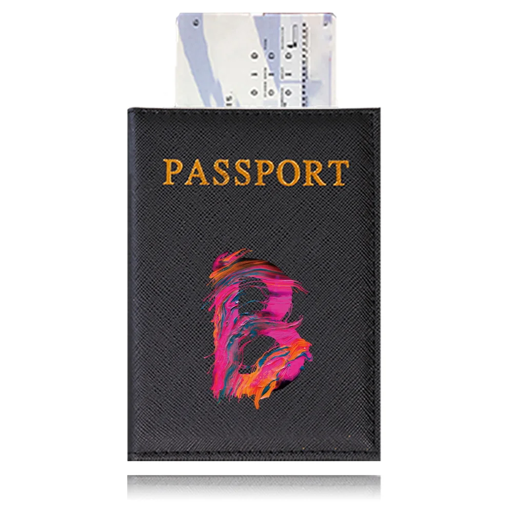 Passport Cover PU Waterproof Case for Passport Wallet Black Color Credit Card Holder Protective Case Print Paint Letter Series