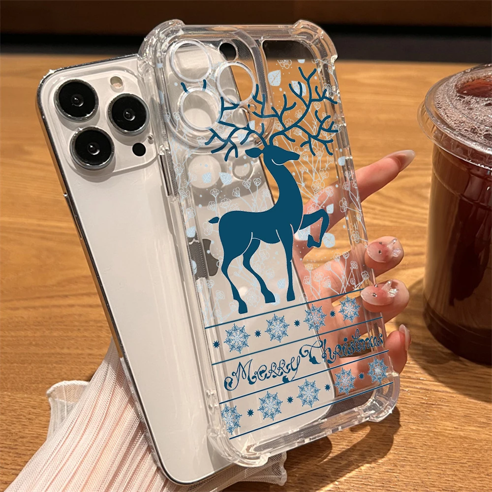 

Clear Hard Back Shockproof Case for iPhone 15 14 13 ProMax XR XS Max 7 8 Plus SE Cover for iPhone 12 11 Christmas Elk Fundas