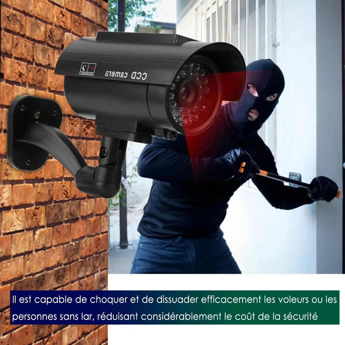 Fake Solar Power Camera Outdoor Waterproof Dummy CCTV Surveillance Home Security Protection Simulation Bullet LED Light Monitor