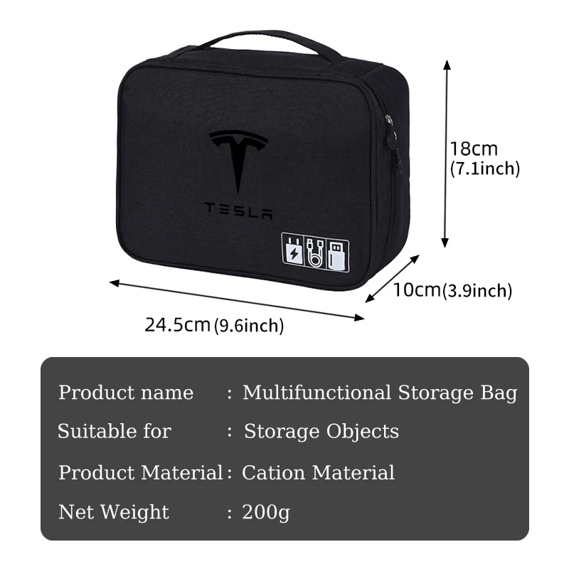 Car Data Cable Storage Bag USB Hard Disk Charger Organizer For Tesla Model 3 Y S X Roadster