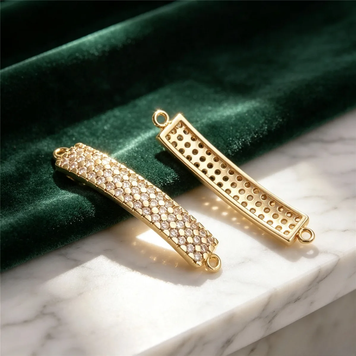 14K Gold Plated Double Hanging Pendants, Zircon Inlaid Chain Long Double Row Charms for DIY Jewelry Making