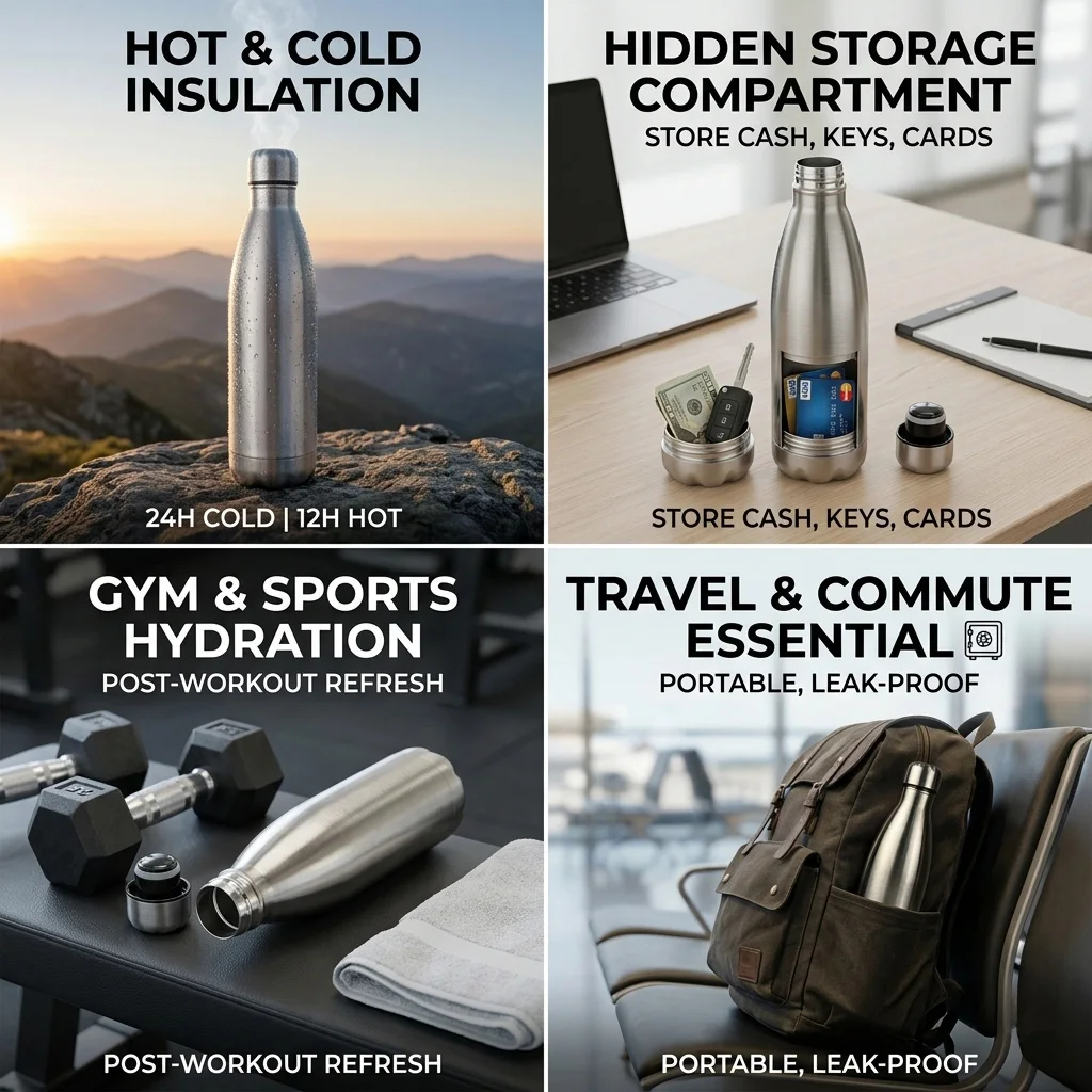 Upgraded 750ml Diversion Water Bottle Hidden Safe Secret Compartment for Cash Keys Pills Portable Travel Gym Anti-theft Bottle view 4
