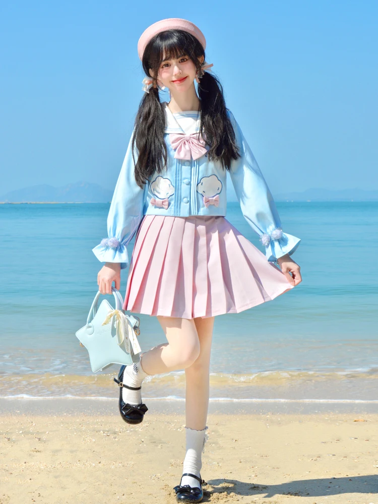 

Original Genuine Academy Style Uniform Set Sweet Top Half Skirt Lolita Student Set Cosplay Japanese Jk Sailor Suit Cloud Rabbit