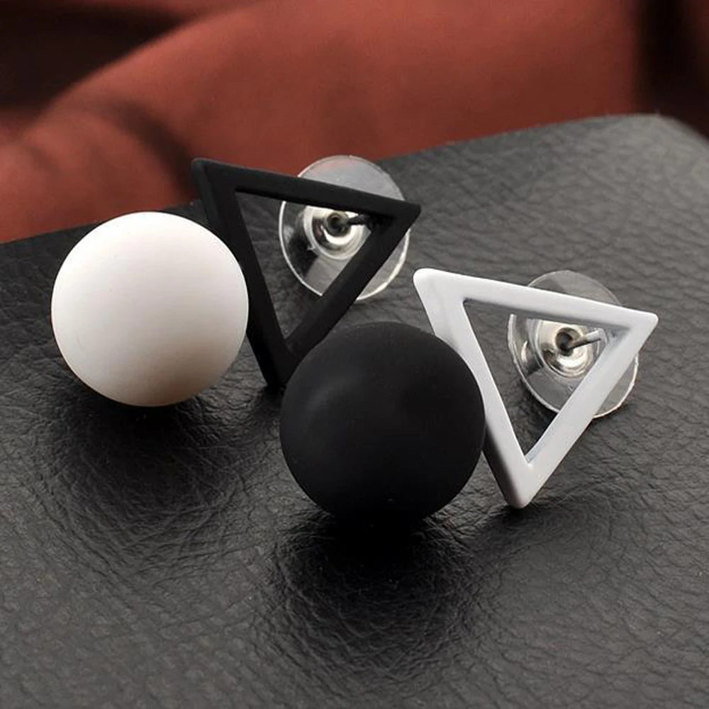 SUMENG 2024 New Black White Mixed Colors Hollow Square Pentagram Triangle Simple Ball Drop Earrings for Women Fashion Jewelry