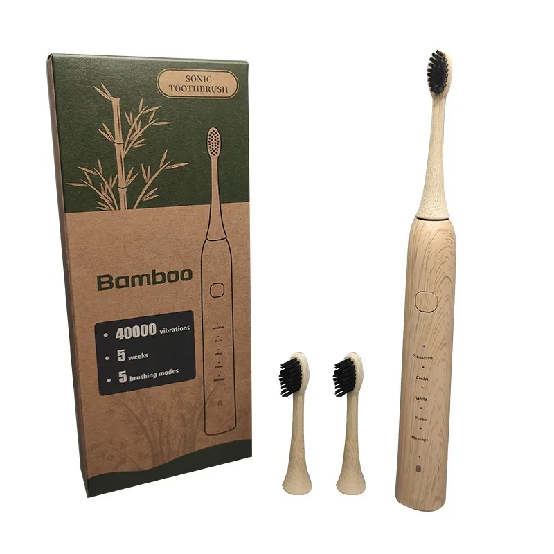 

Eco-Friendly Electric Toothbrush Bamboo Brush Head IPX7 Round Dupont Soft Bristles Sonic Healthier Oral Teeth Cleaning Gift