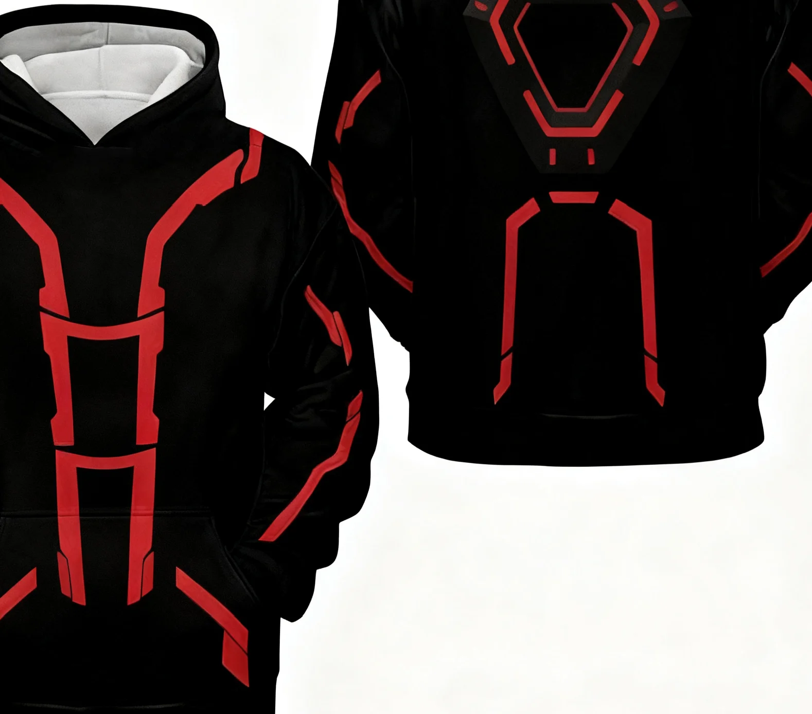 سترة بغطاء للرأس للرجال بطابع TRON Light Cycle، أحمر أزرق أبيض برسومات ثلاثية الألوان، سترة عصرية لخريف وشتاء