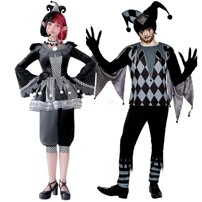 halloween-couple-man-woman-black-evil-clown-cosplay-crazy-funny-poker-circus-costume-carnival-stage-show-masquerade-party-set