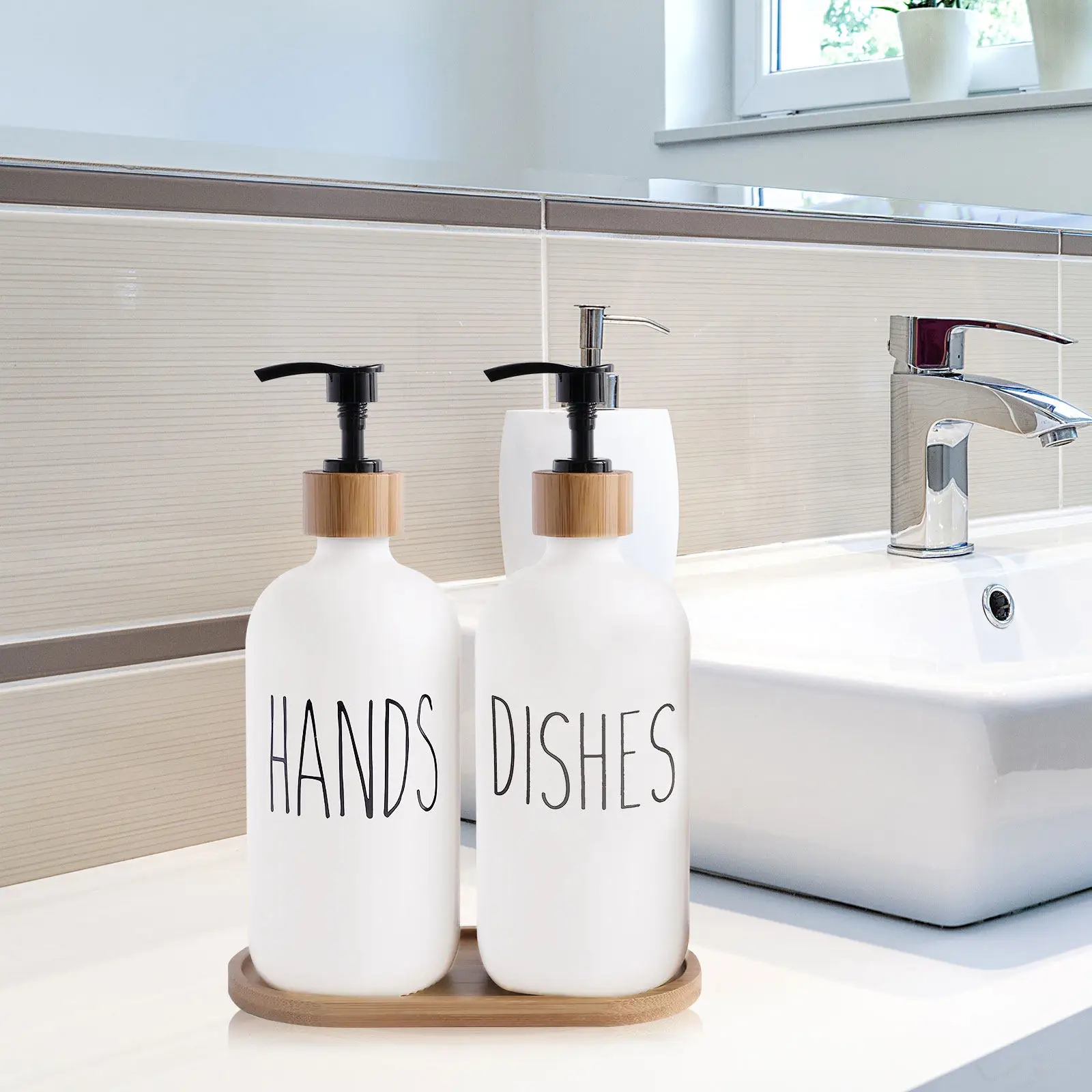 2Pcs Portable Glass Soap Dispenser Smooth Surface Refillable Shampoo Lotion Bottle for Home Bathroom Dish Soap Dispenser