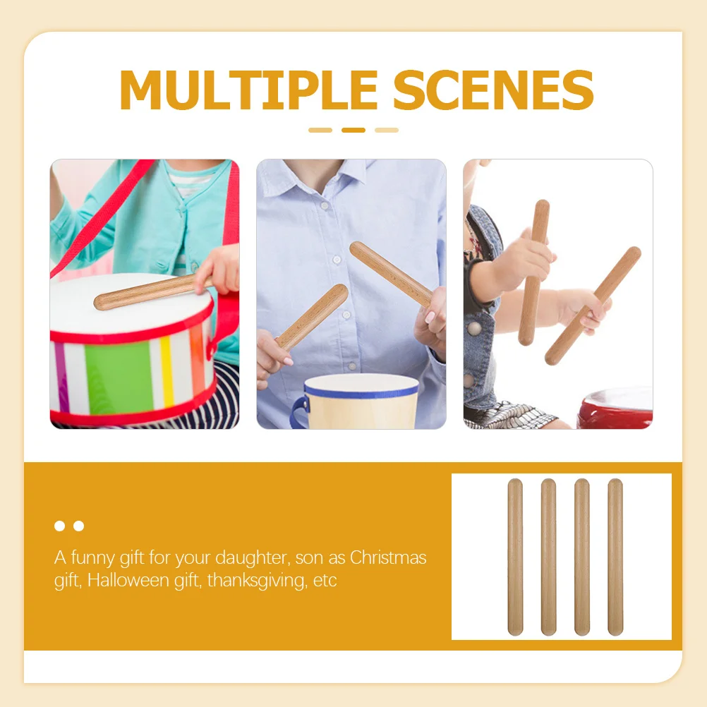 

4Pcs Hand Percussion Instruments Wooden Rhythm Sticks for Children Safe Comfortable Claves for Music Education and Fun Play