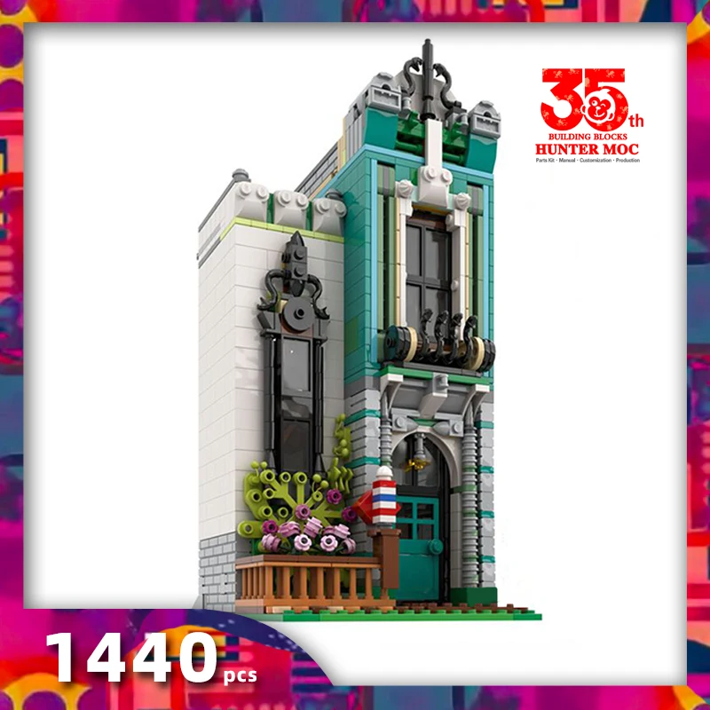 Green Townhouse Moc Building Blocks DIY Assembly Construction Toys Gifts Modular Street View Corner Building Technical Bricks