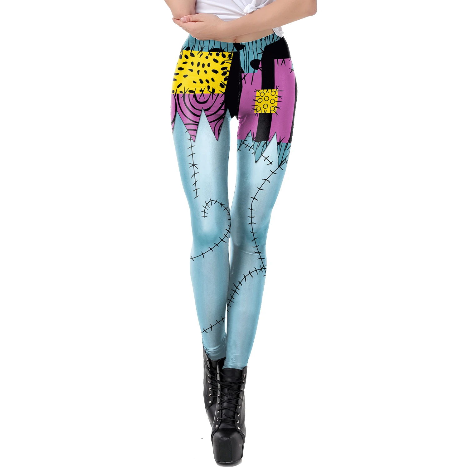 Zawaland-Leggings con estampado Irregular para mujer, pantalones ajustados elásticos de cintura alta, disfraz de Halloween, Sally