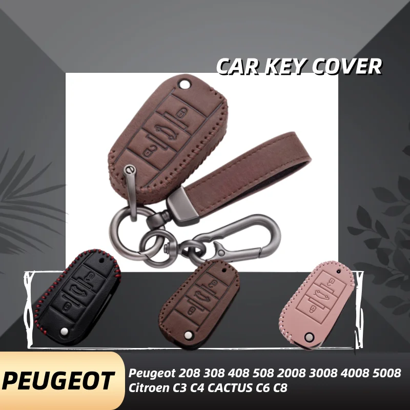 

Leather Car Flip Key Case Cover Shell For Peugeot 208 308 408 508 2008 3008 4008 5008 For Citroen C3 C4 CACTUS C6 C8 Accessories