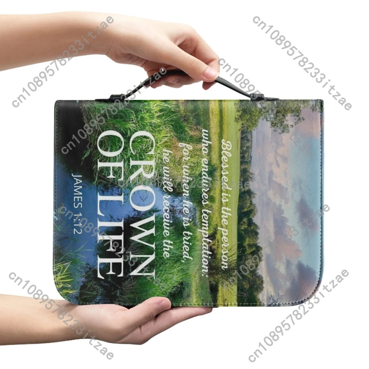Womens Portable Handbags PU Leather Bible Cover Case Practical Storage Bags Hymn Excerpt Print Christian Bible Bags