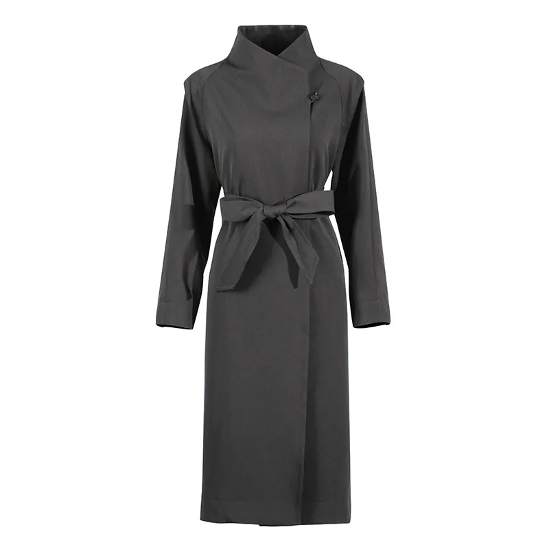 

SuperAen England Style Stand Collar Solid Color Coat Women 2025 Spring New Personality Design Lace-up Waist Long Trench Coats