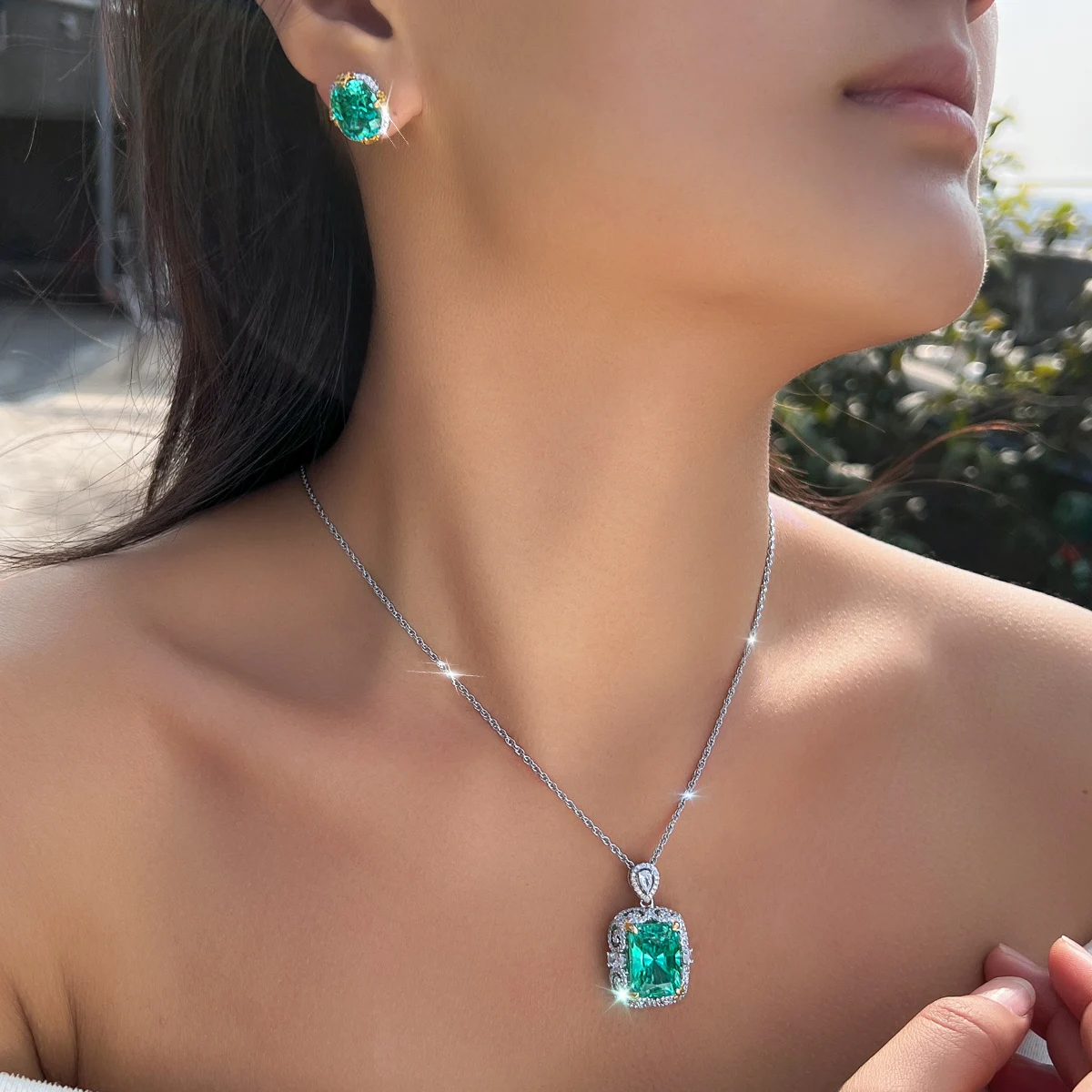 

CWWZircons, великолепный винтажный комплект украшений с прямоугольным кулоном и серьгами из зеленого кристалла CZ для женщин, ювелирные изделия на годовщину, подарки T0200