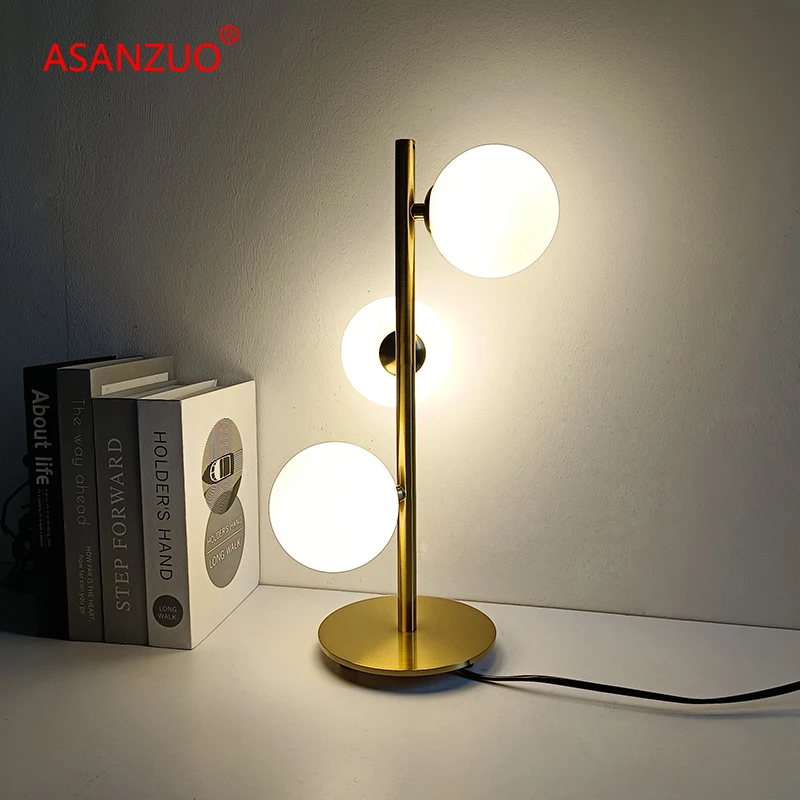 

Modern LED Gold Bedroom Table Lamp Nordic Living Room Decor desk lamp Milk White Glass Lampshade Bedside Reading Light