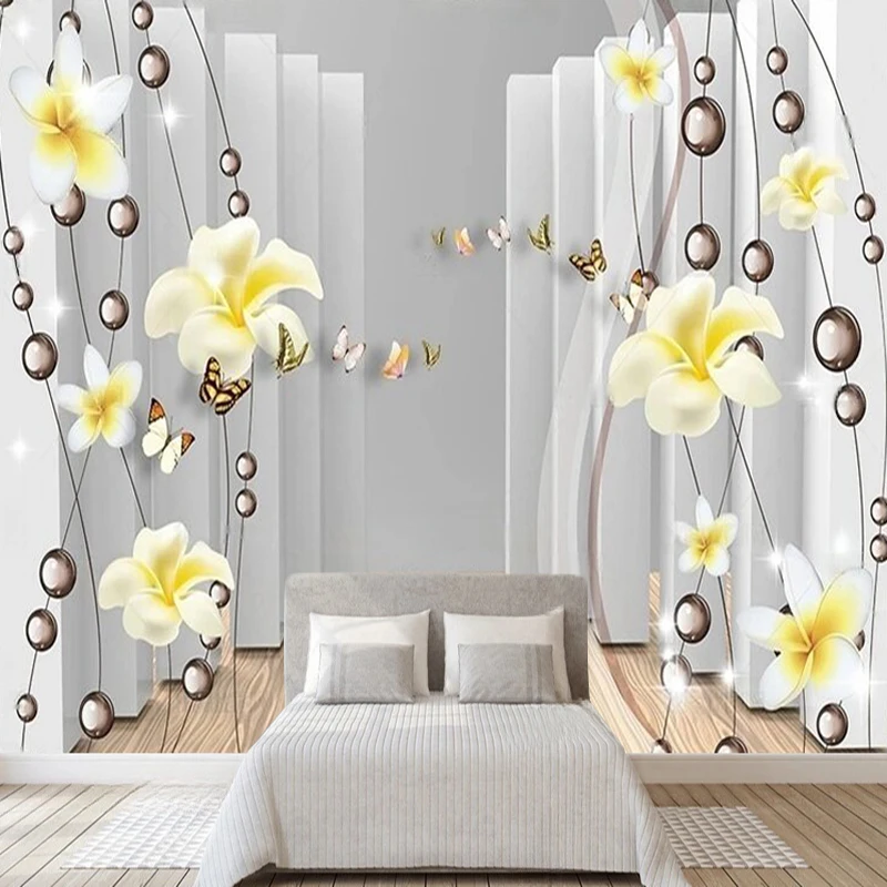 European-style simple frangipani 3D space mural TV luxury home decoration bedroom sofa background wall decorative painting