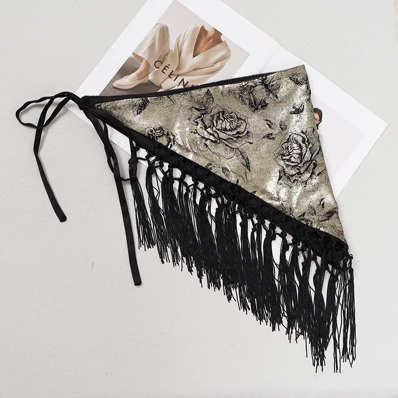 Fashionable and Versatile Chinese-style Embroidered Triangular Tassel Wide Belt Designer Hanfu Belt Women  Clothing Accessories