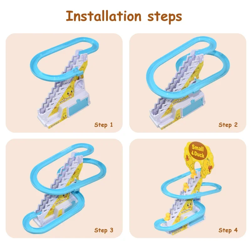 DIY Rail Racing Track Electric Small Duck Climbing Stairs Toy Pig Action Figures Toys Music Roller Coaster Toy For Kids Gift