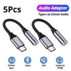 USB C타입 3.5 잭 이어폰 어댑터, USB C-3.5mm 헤드폰 AUX 오디오 어댑터 케이블, 삼성 화웨이 P30 샤오미 레드미, 5 개