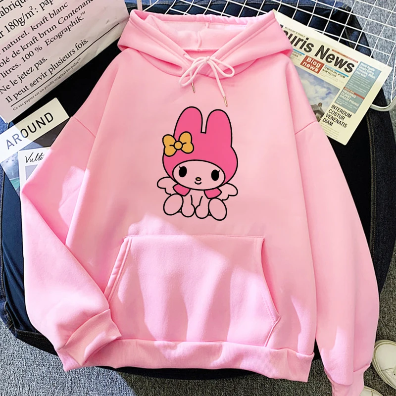 Kawaii Melody Kuromi Prints Hoodie Top Women 90s Hoodies Sweatshirt  Harajuku Streetwear Fashions Clothes Sports Street Hoodie