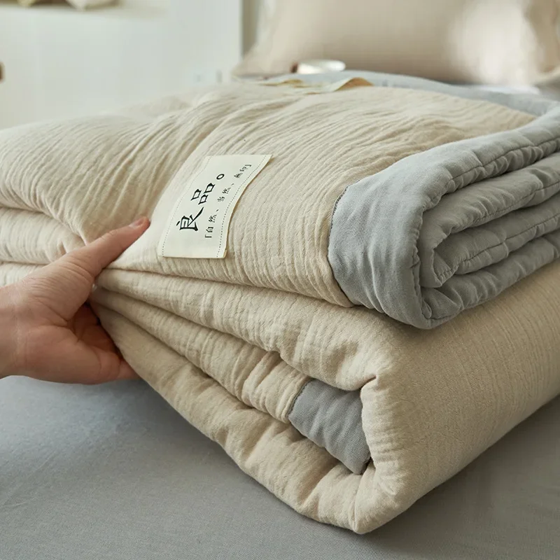 

Class A fiber double-layer yarn soybean fiber summer quilt 4-piece set wrinkled yarn air conditioner quilt thin washable quilt