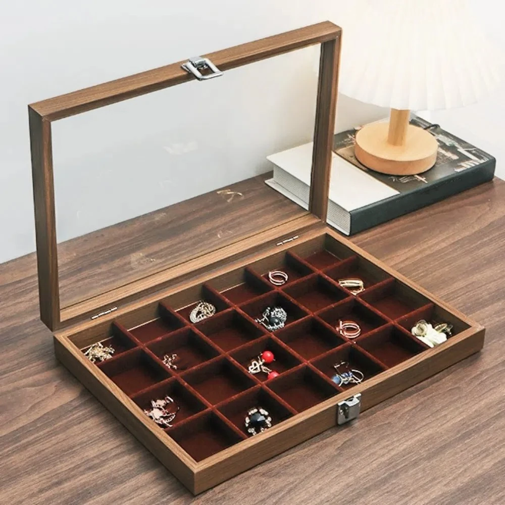 Velvet Wooden Jewelry Tray Large Capacity Necklaces Bracelets Jewelry Display Box Dust-proof Organizer Jewelry Storage Box