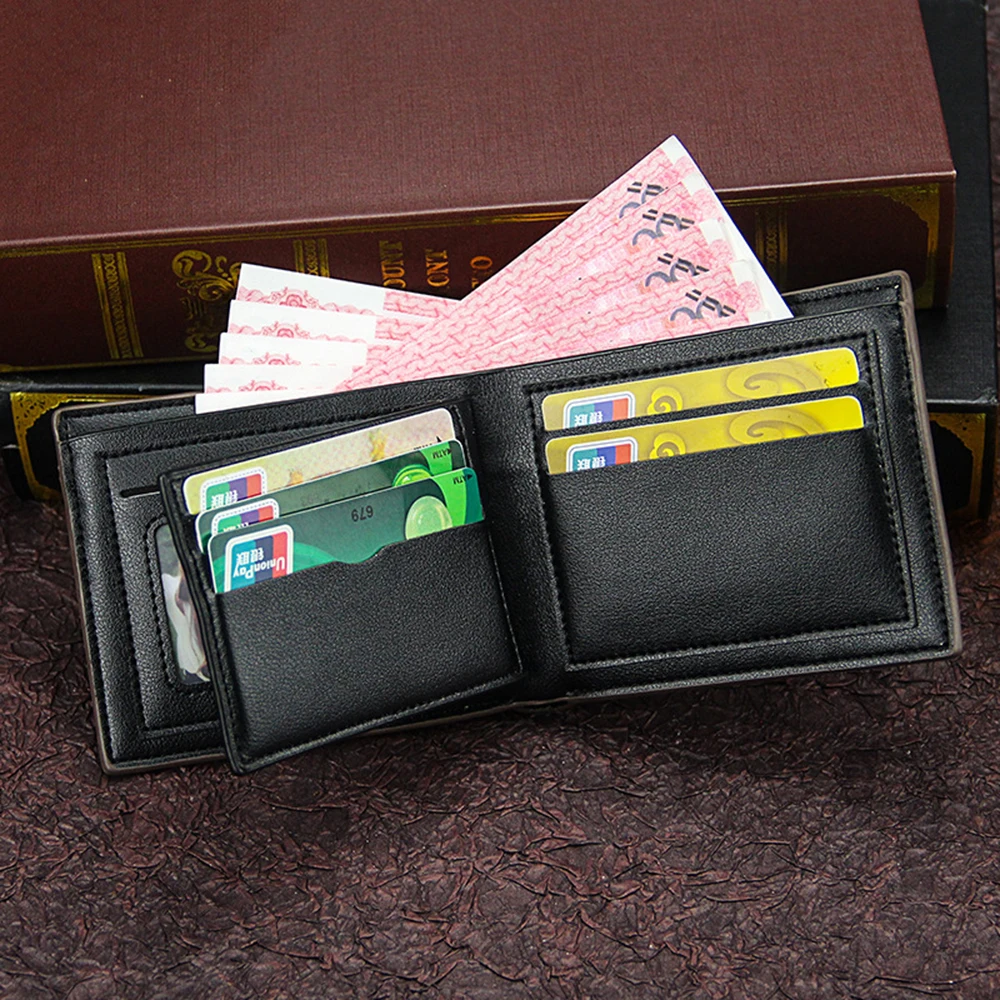 New Men's Wallet Short Cross Section Youth Tri-fold Wallet Stitching Leather Business Multi-card Card Holders Coin Purse Wallet