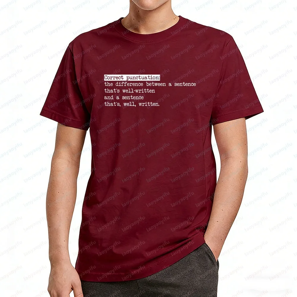 Vintage Grammar T-Shirt Funny Correct Punctuation Sentence Print Word Enthusiast Tops Summer Classic Fashion Tee Men's Clothing