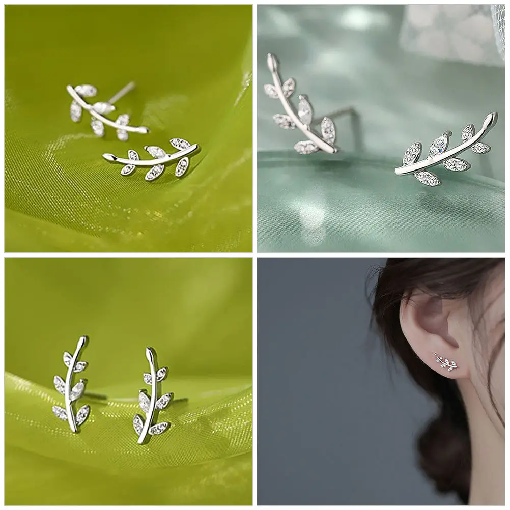 1Pair Leaf Ear Climbers Earrings Women Sterling Simple Design Climbing Gift Ready Jewelry