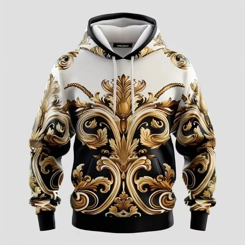 2024 Autumn 5XL Italian Retro Style 3D Digital Printed Large Size Sportswear Men's Street Hoodie Long Sleeve Hoodie  Sweatshirt