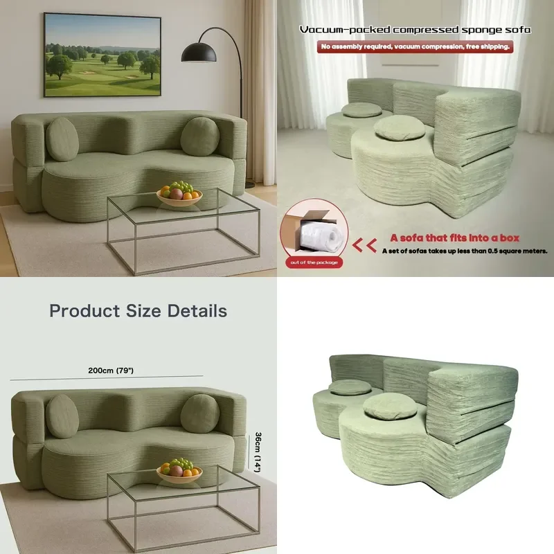 Vacuum Compressed Modular Convertible Sofa Bed Foldable All Foam Couch for Living Room Small Apartment Lazy Home Furniture