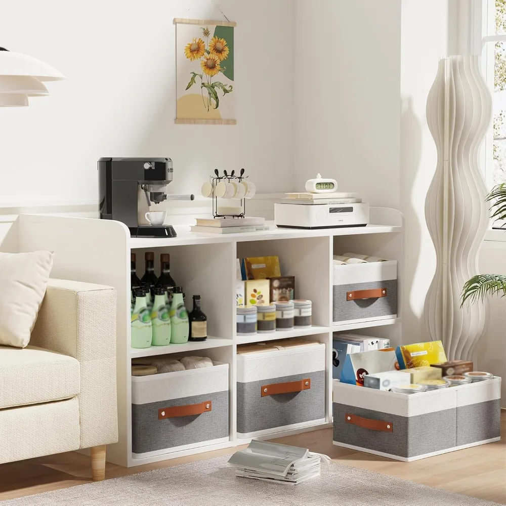 صناديق تخزين قابلة للطي، 16.1 × 9.8 × 6.5 منظمات أدراج قماشية بمقابض #4