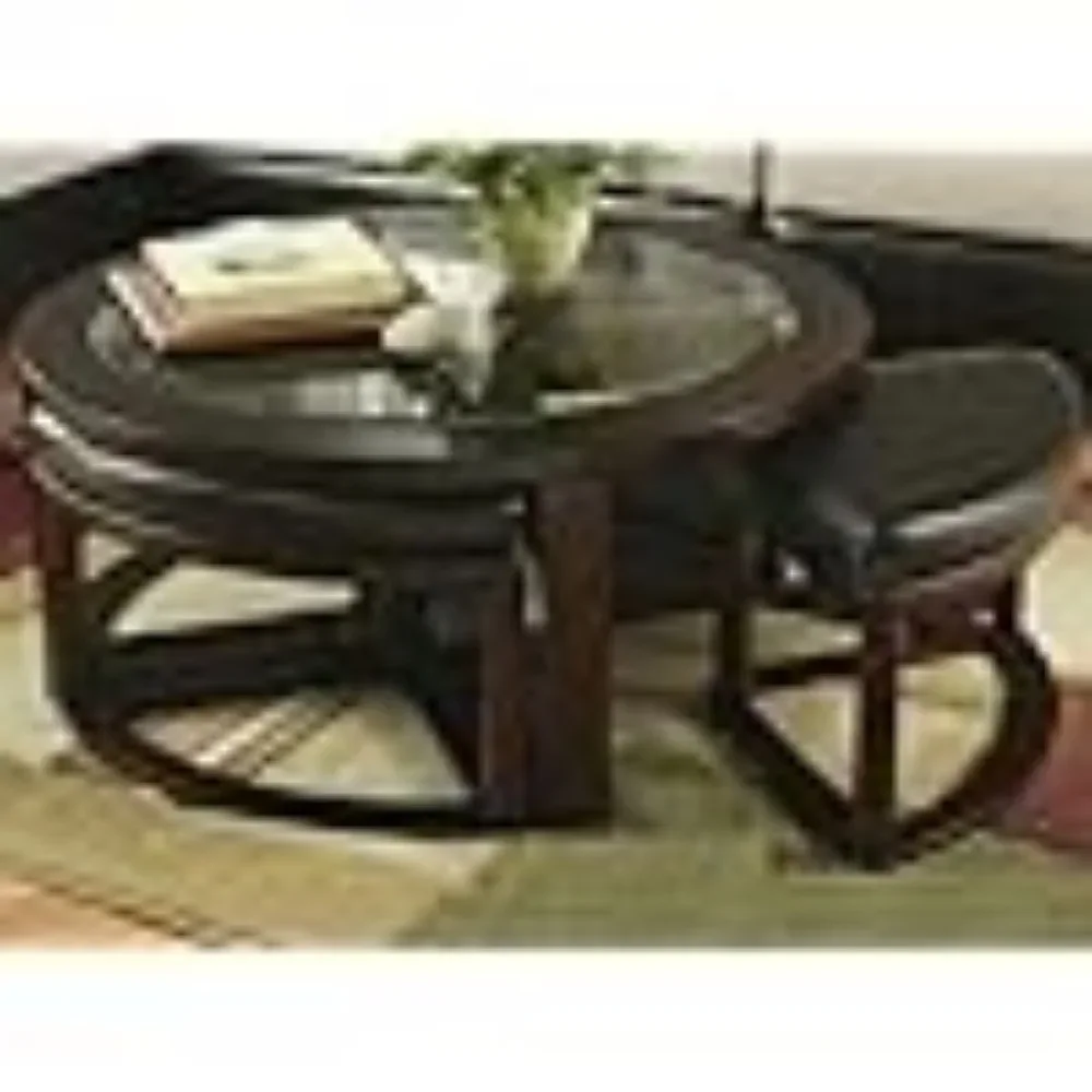 Furniture Solid Wood Glass Top Round Coffee Table with 4 Stools, Café Furniture, Café Tables