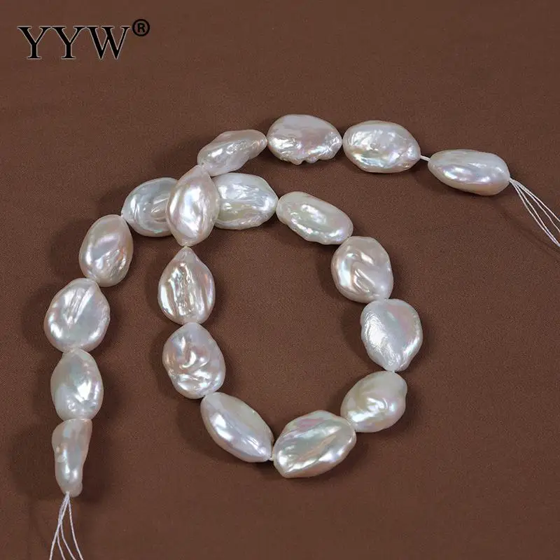 15mm Button Baroque Natural Freshwater Pearls Beads Cultured Freshwater Pearl Beads DIY Necklace Bracelet White Approx 0.7mm