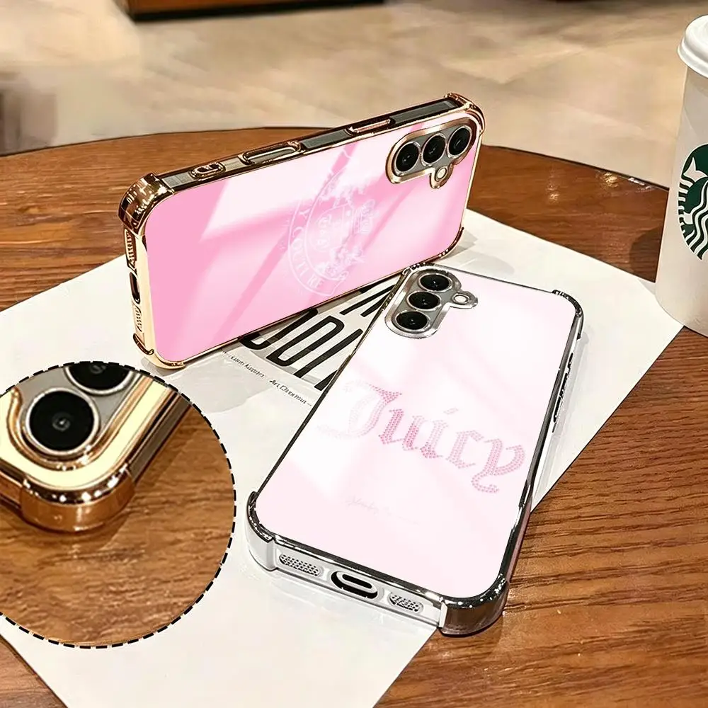 Juicy Couture Phone Case For Samsung S26 S25 S24 S23 S22 S21 Plus Ultra FE Gold silver four-corner shockproof glass