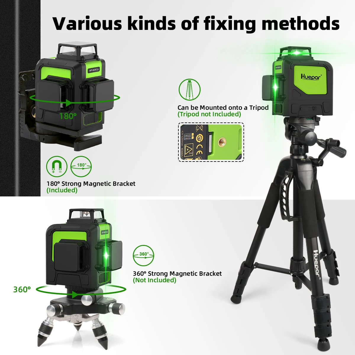 Huepar 903CG 12 Lines Laser Level Green Beam Self-leveling Cross Lines Laser Level Tool With Magnetic Bracket & Lithium Battery