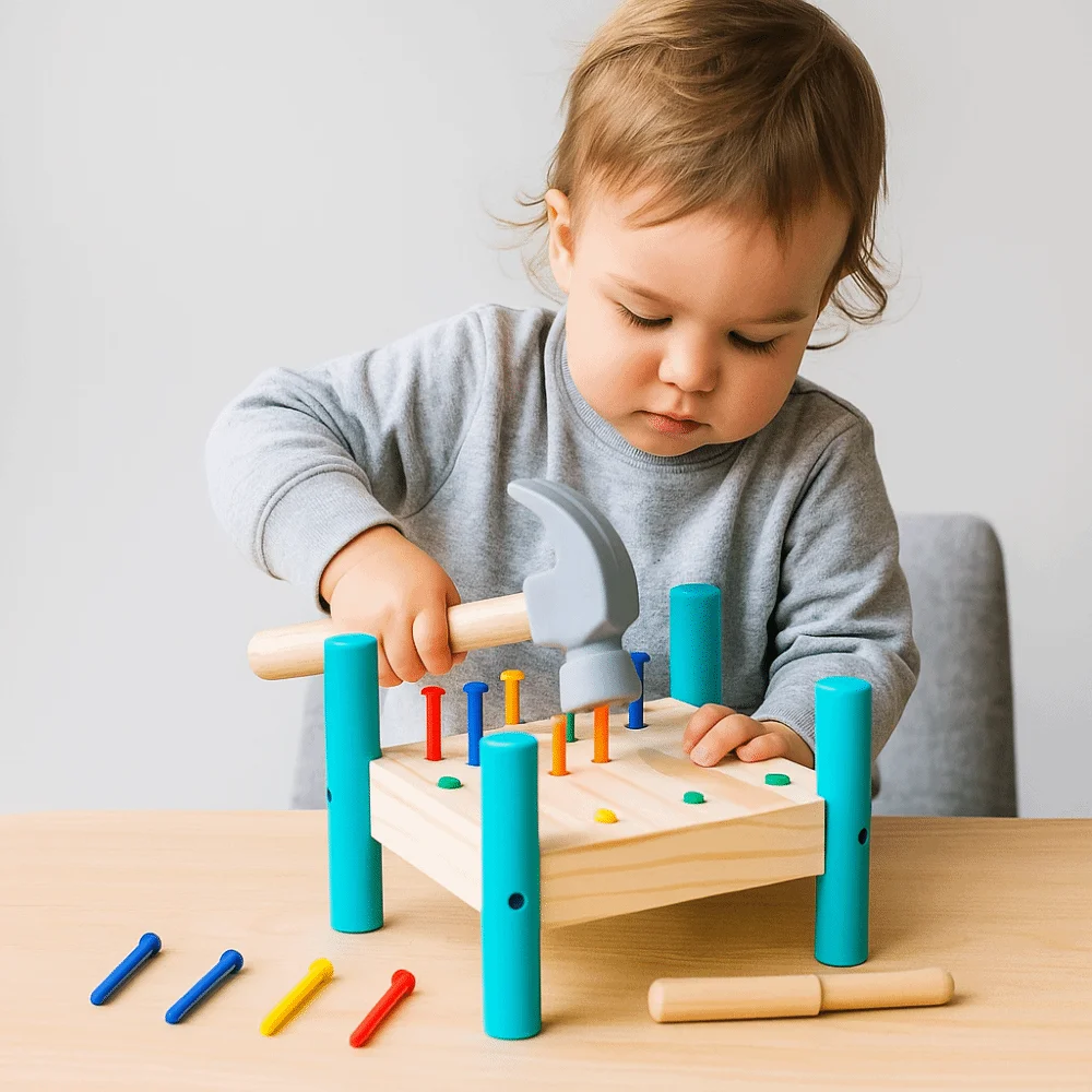 Outil de frappe Montessori, jouet en bois et plastique, panneau perforé Double face, outil d'assemblage, marteau coloré pour bébé, jouets en bois