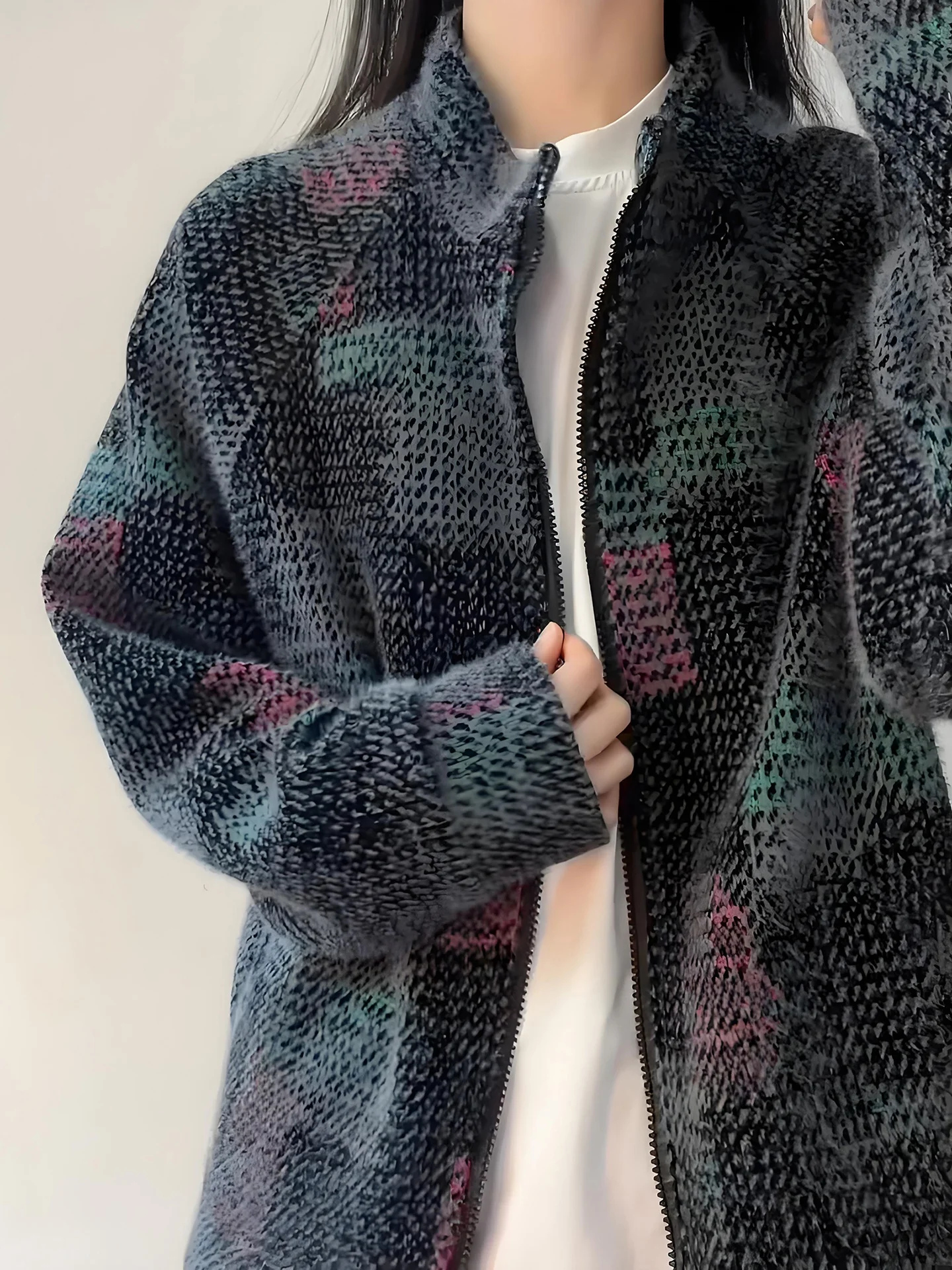 

Утепленный осенне-зимний мужской вязаный кардиган на молнии, в клетку, с открытым передом, для пар, верхняя одежда класса люкс