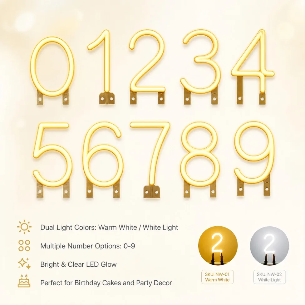 DC3V LED Filament 0-9 Any Combination For Apartment Studio Anniversary Christmas New Year Decor DIY Maths Enlightenment Lamp