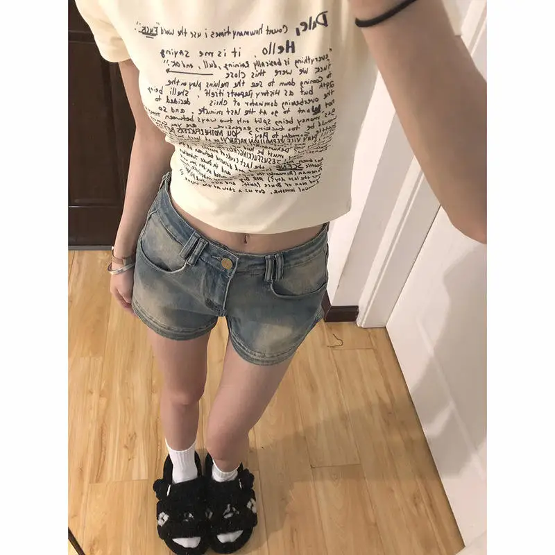 American High Street Retro Design Women's Short Jeans High Waist Slimming Hot Pants Summer New Style A-Line  Skirt