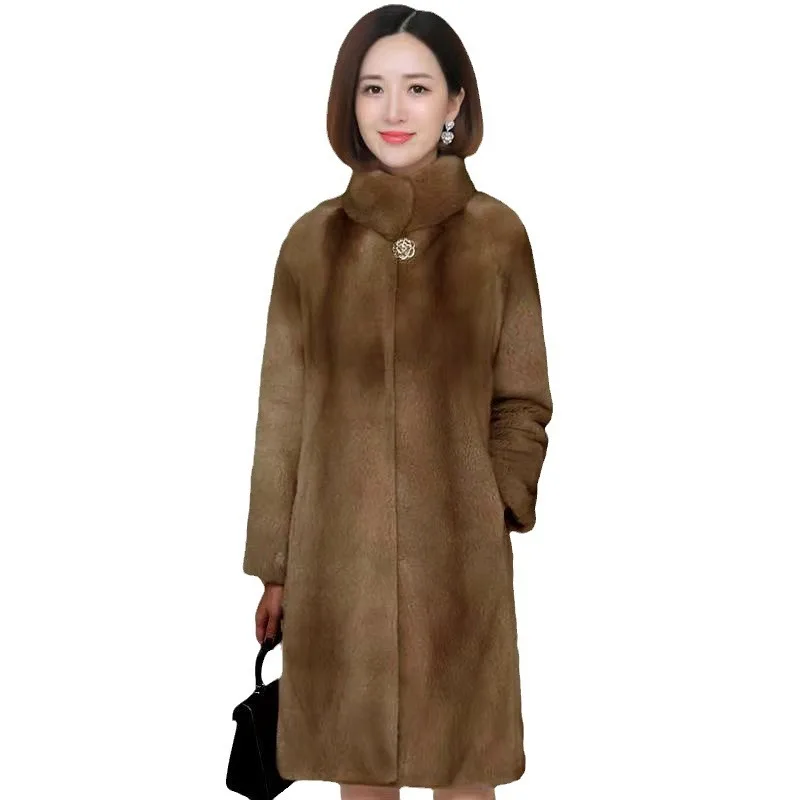 خريف شتاء جديد معطف الفرو المرأة منتصف طول النسخة الكورية تقليد فرو المنك فرو المنك المرأة شعبية ضئيلة معطف دافئ #5
